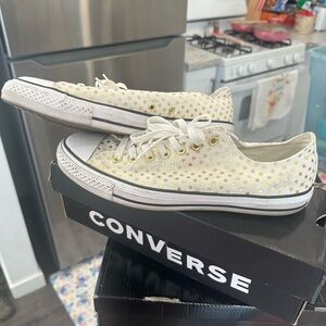 Converse White Low Top Sneakers with Gold Polka Dots